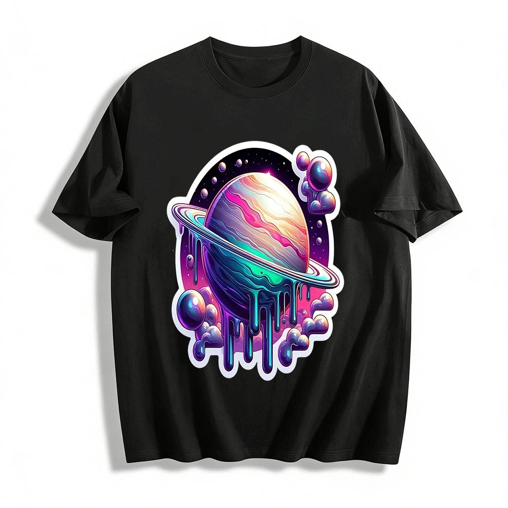 

Iridescent Fluid Saturn Print Cool Casual Loose Fit T-Shirt Pure cotton T-shirt XXS