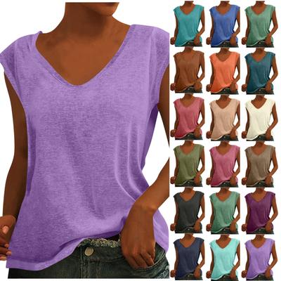 Dámska móda Jednofarebný top s krátkym rukávom a véčkovým výstrihom