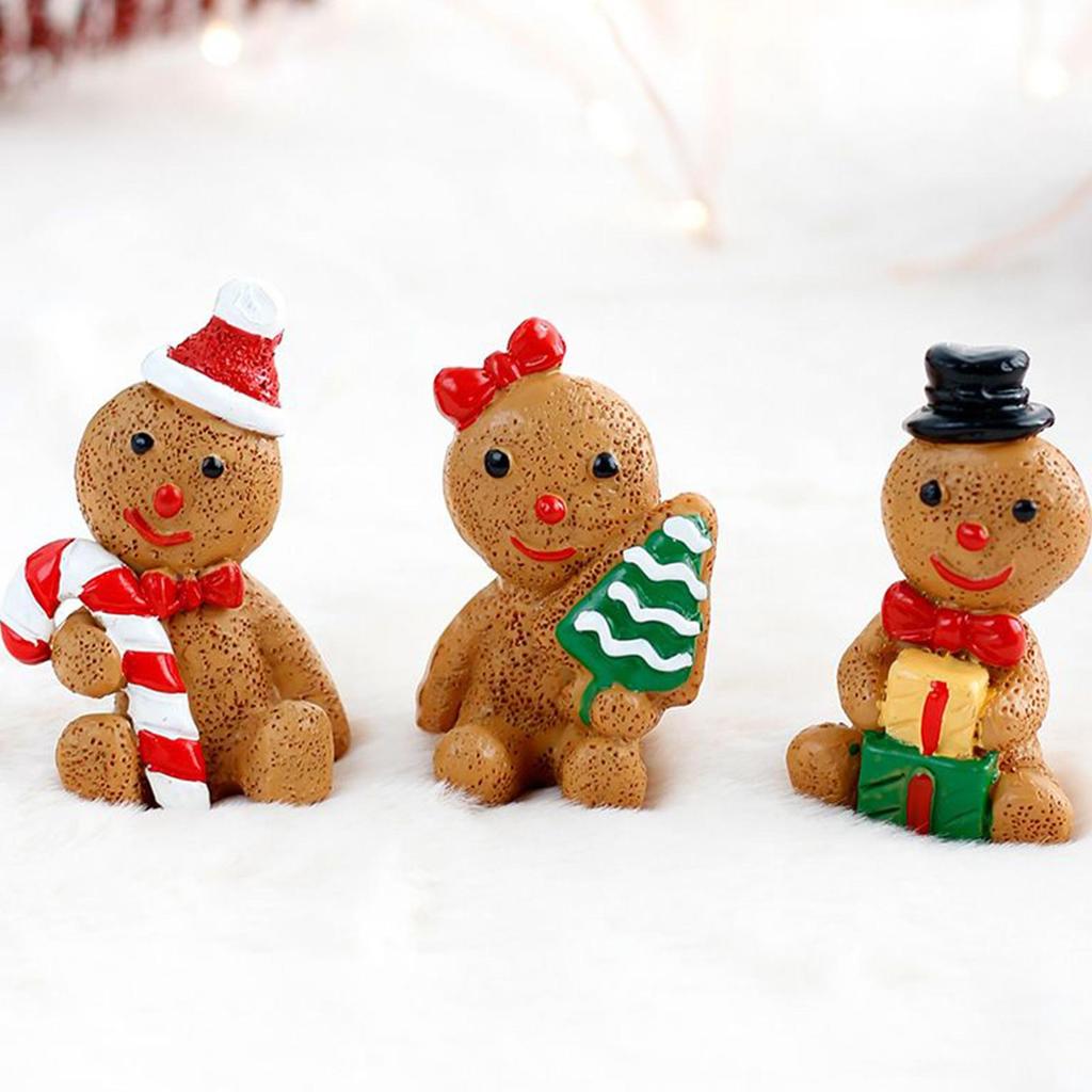 Gingerbread Figurines Mini 3 Pieces Party Christmas Figurine Resin Art Decoration Sculpture For Shelf Table Home Festive Indoor
