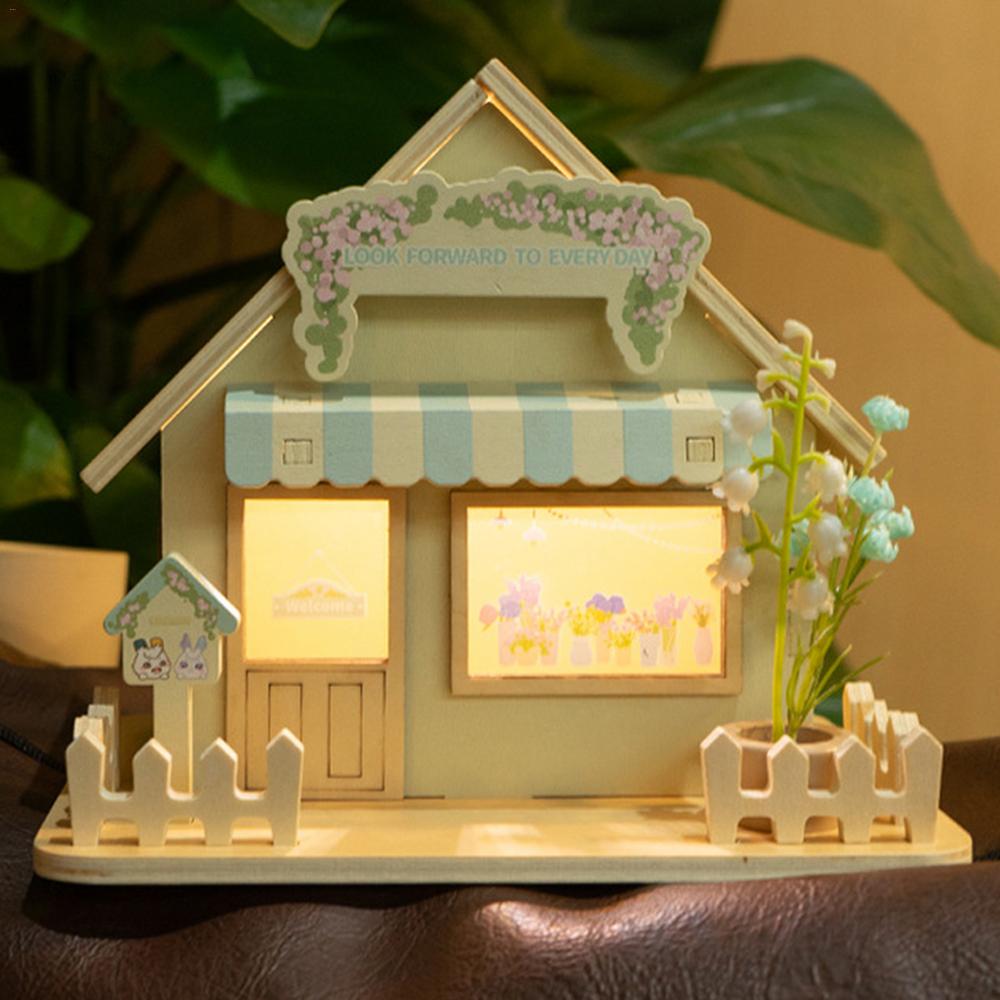 Led Night Light For Kids Nightstand LED Night Lamp Wooden Cottage Shape Doll House Model Night Light Bedroom Table Lamp For Desk