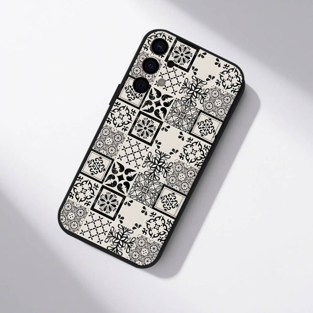 M-Moroccan Tile Phone Case For Samsung S25,S24,S21,S22,S23,S30,Ultra,S20,Plus,Fe,Lite,5G Black Cover
