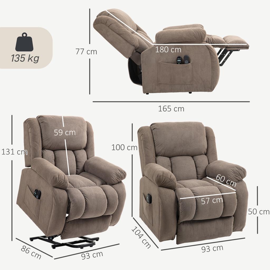 Electric Reclining Chair, Brown, Heating, Vibration Massage