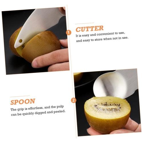 MOLUCKFU 2-Piece Kiwi Cutter Spoon, Stainless Steel Fruit Pulp Digger, Fruit Knife, Kitchen Spoon Cutter with Double-Sided Function