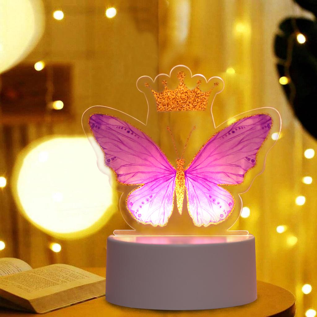 Pink Purple Butterfly Acrylic Sign Light LED With Crown Butterfly Night Light Lamp Decor Birthday Party Room Christmas Gift