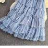 Long Skirts Womens Spring Korean Solid A Line High Waist Mesh Tiered Maxi Skirt Female