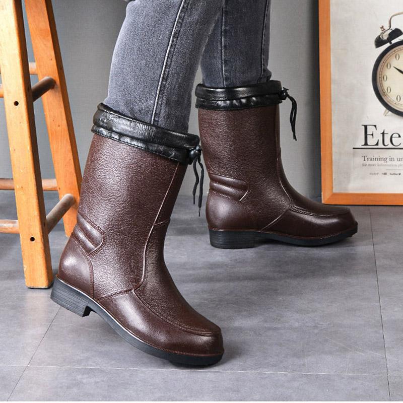 Moda Botas de lluvia de tubo medio para hombre Otoño e invierno Más botas de  terciopelo