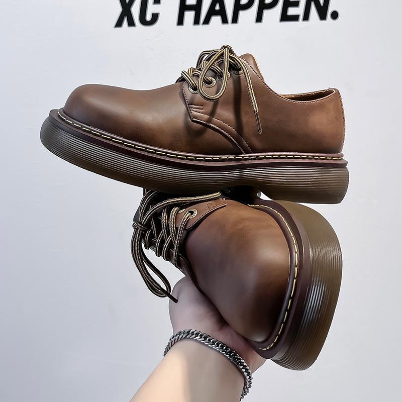 Spring and Summer Men's Trend Casual Versatile Retro British Style Brown Korean Version Fashion Retro Big Head Shoes 33589-A