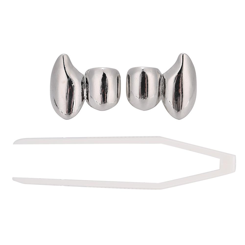 

2pcs Single Tooth Bling Teeth Decoration for Halloween Party Hip Hop Show Argent