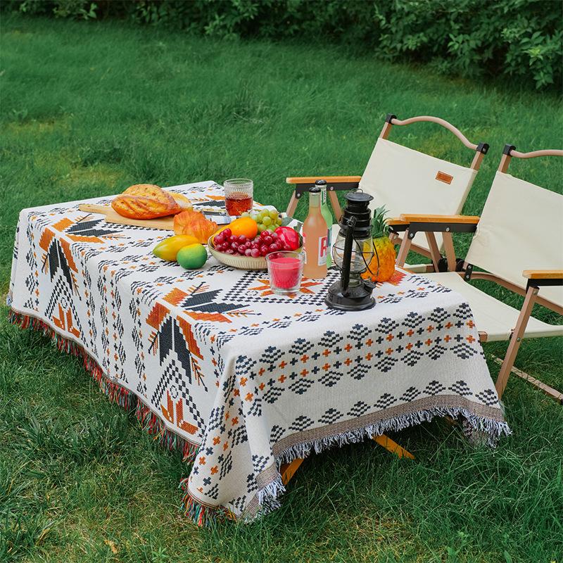

Ковер для кемпинга на открытом воздухе, декоративное одеяло в стиле бохо, коврик для пикника в путешествии, чехол для дивана-матраса для отдыха, льняная ткань с кисточками 130x180cm