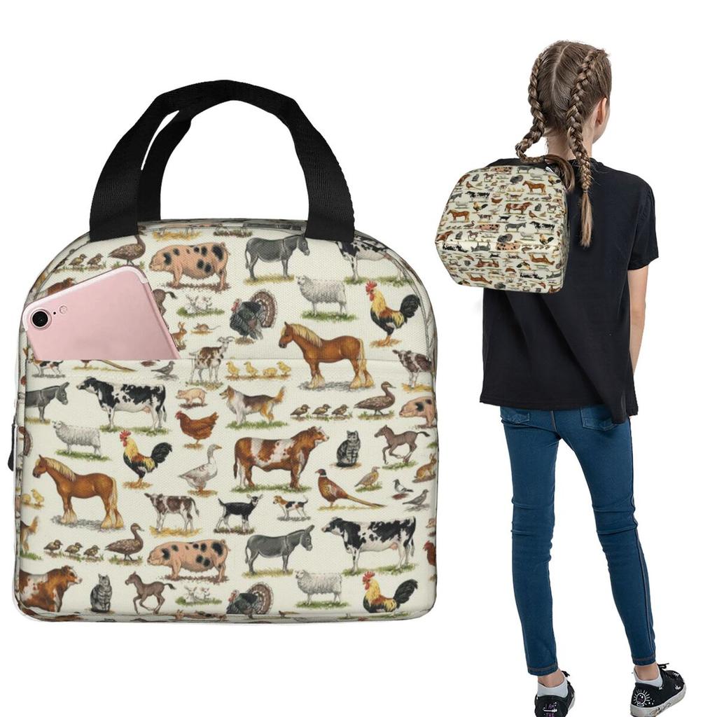 Country Farm Animals Farmhouse Village Pet Insulated Lunch Bag for Women Kids Portable Food Boxes Thermal Lunch Box Tote