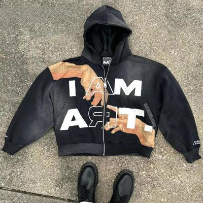 ZYLLO Hip-hop Trendy Streetwear Y2K Harajuku Americano Retrô Estampa de Letra Moletom com Zíper Punk Casual Colorido Oversized