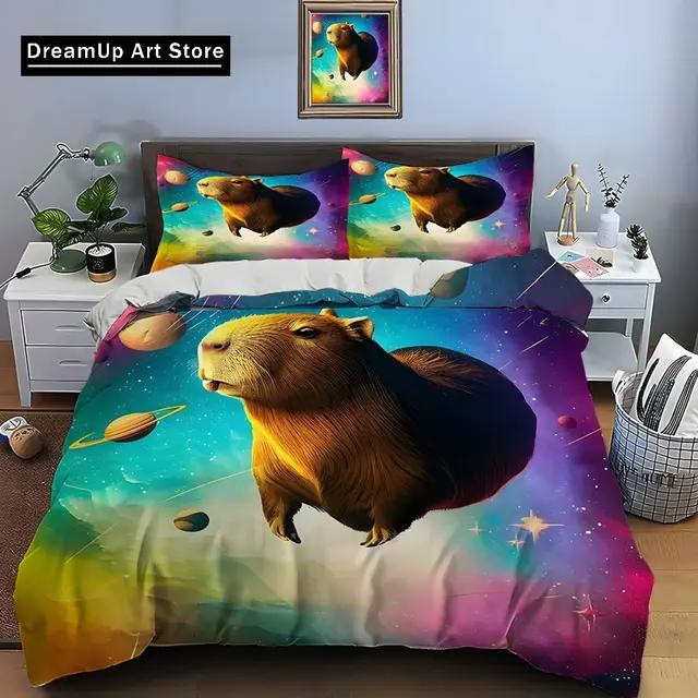 

Soft Lightweight King Queen Double Twin Cute Cartoon Capybara Print Animal For Home Decor Comforter Comforter (quilt)-EU Single(135*200cm)3pcs