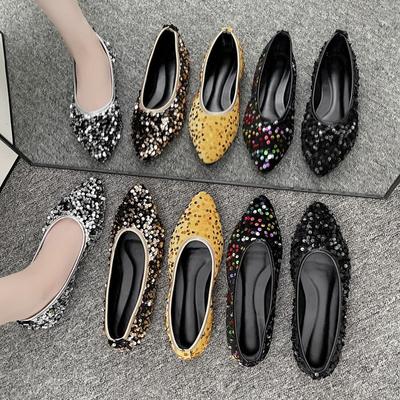 Shoes for Women Flats Comfortable Soft Soles Slip-on Casual Shoes Fashion Sequins Pointed-toe Pumps Shining Party Dress Shoes