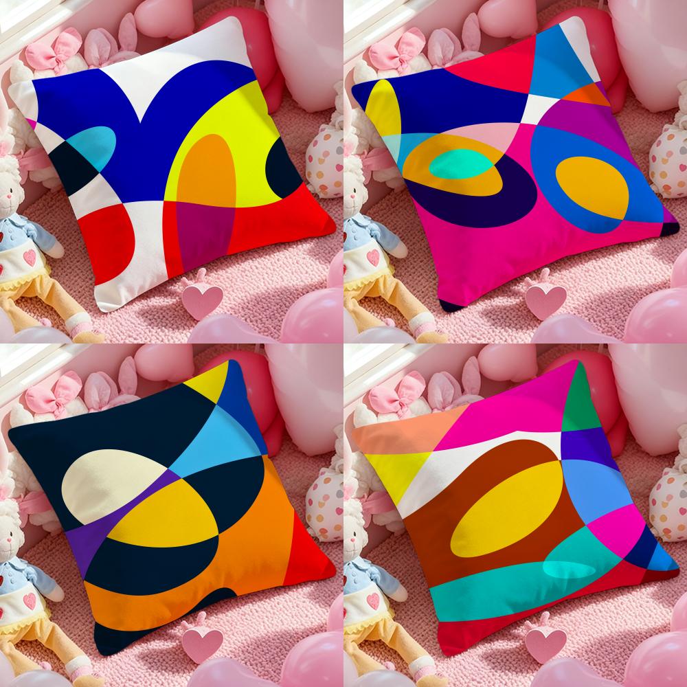 Abstract Curve Contrasting Colors Cushion Cover Anti-dustmite Pillowcase Invisible Zipper Silky Short Plush Sofa Cushion Cover