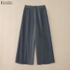 ZANZEA Womens Casual Solid Color Loose Chiffon Splice Wide Leg Pants
