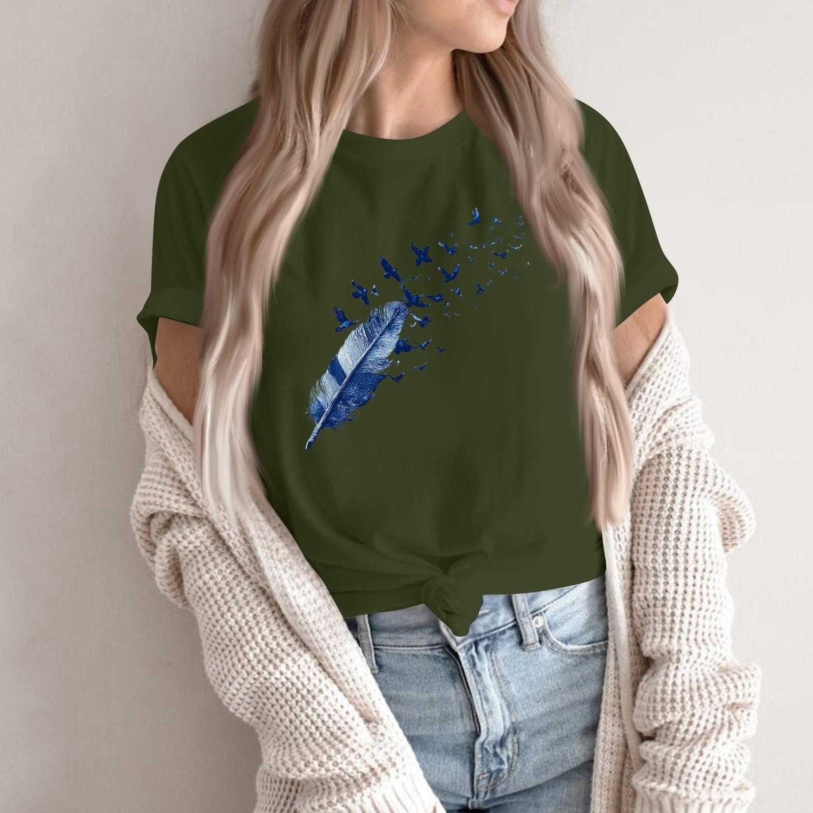 

Женская модная повседневная футболка-пуловер с принтом, круглым вырезом и короткими рукавами XXL