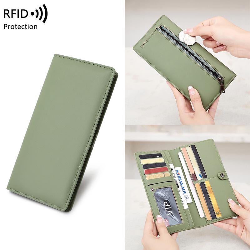 Women's RFID Anti-theft Ultra-thin Wallet with Zipper Closure