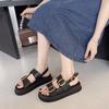 Gladiator Platform Women's Sandals 2025 Summer Women Metal Buckle Flat Sandals Fashion Casual Soft Bottom Ladies Sandals