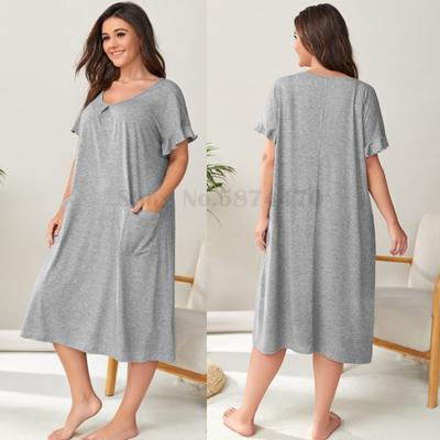 Women's Ruffled Nightdress Sexy Pocket Nightwear Loose Casual Intimate Lingerie Home Wear Simple Nightgown
