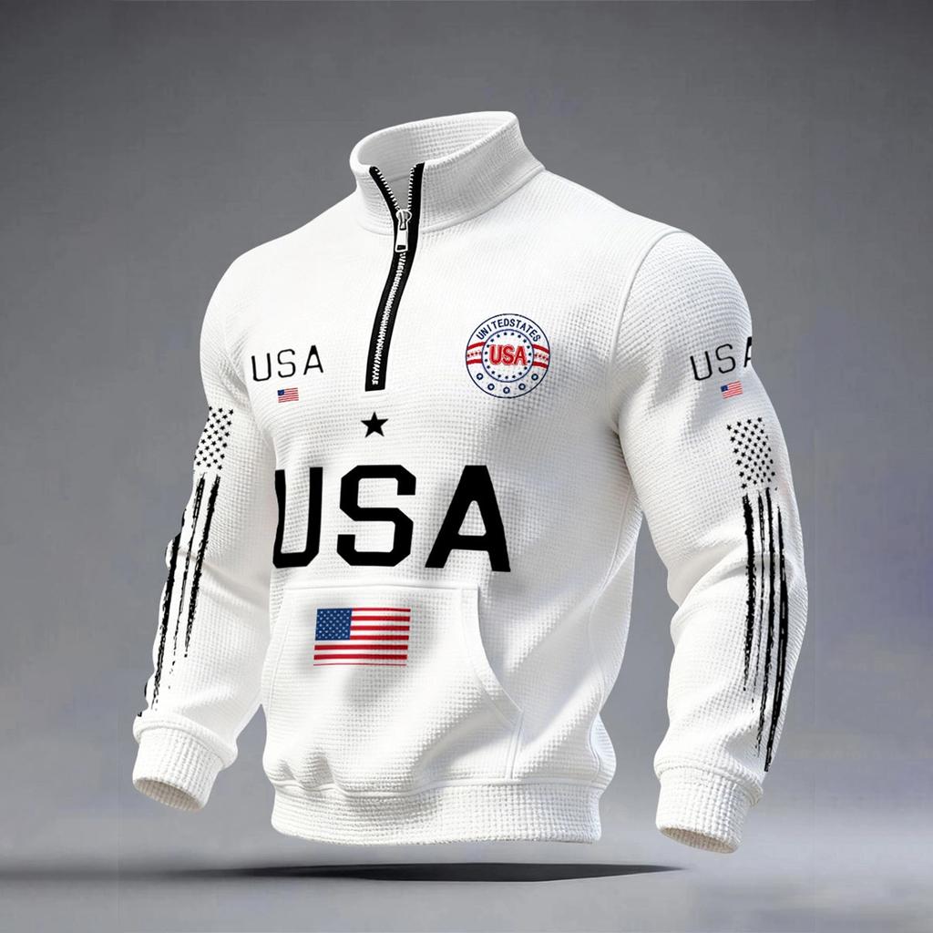 USA Anniversary Men's Casual Letter Print Long-Sleeve Sweatshirt
