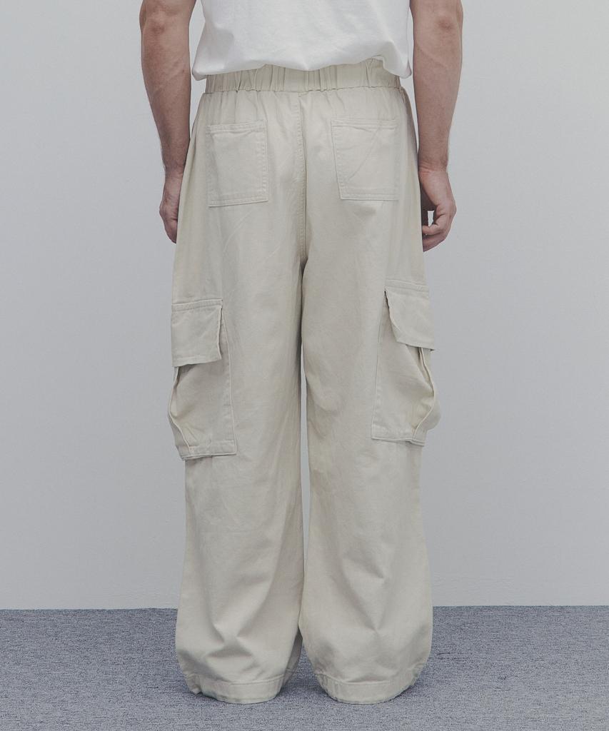 ANDAGAIN Washed Cotton Wide Cargo Pants (Ivory