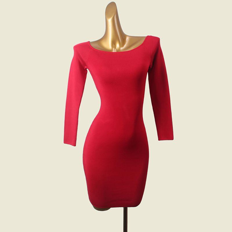 

Off-Neck Slim fit Long sleeve Hip Skirt Foreign Trade Original Order Western Style Red Knitted High end Formal Dress Red M