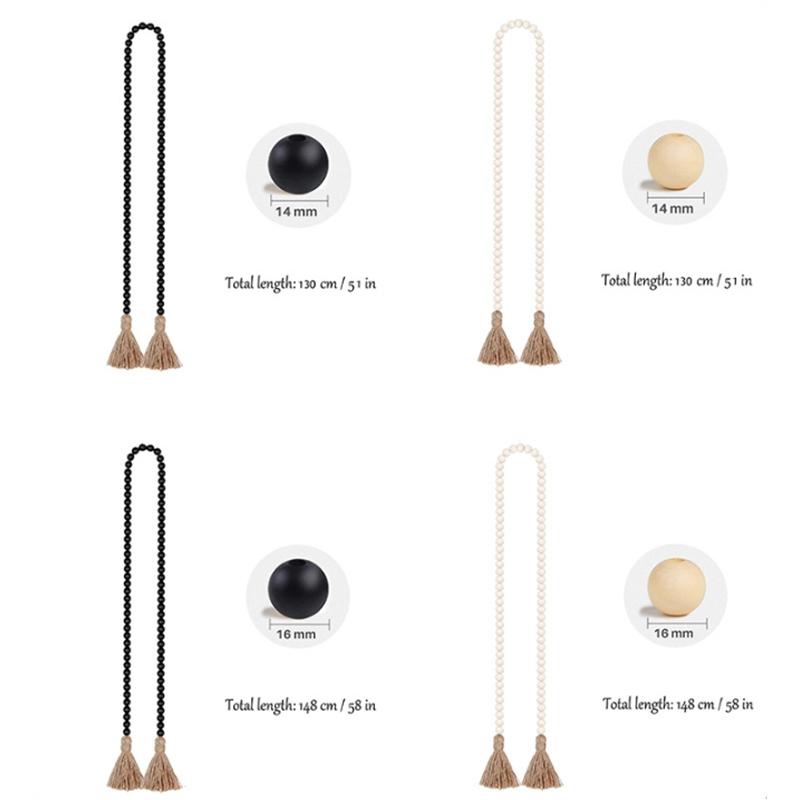 14/16mm Original Wood Color Hemp Rope Wood Bead Garland with Tassels Rustic Country Decor Prayer Boho Beads Wall Hanging Decor