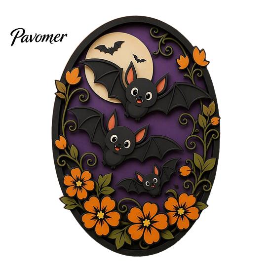 Festive Halloween Wall Accents Oval Sign, Layered Wooden Decor Cute Ghost Bat Spooky Home Decorations Pumpkin Witch Designs, Art Decoration