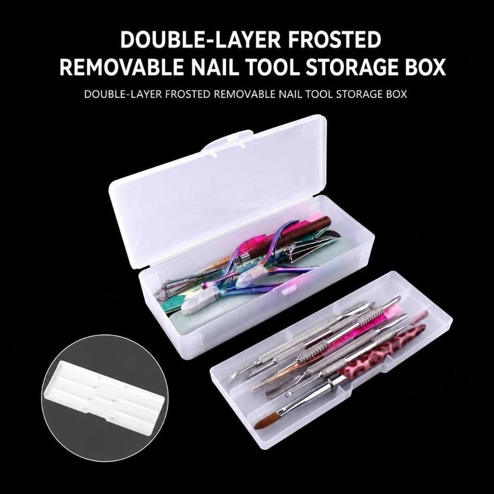 Frosted Nail Tool Organizer Case Double Layer Nail Art Tool Box  For Home Manicure Salon Use