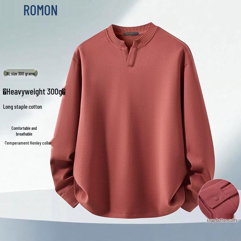 ROMON Men's Old Money Style Crewneck Long-Sleeve Heavyweight Tee