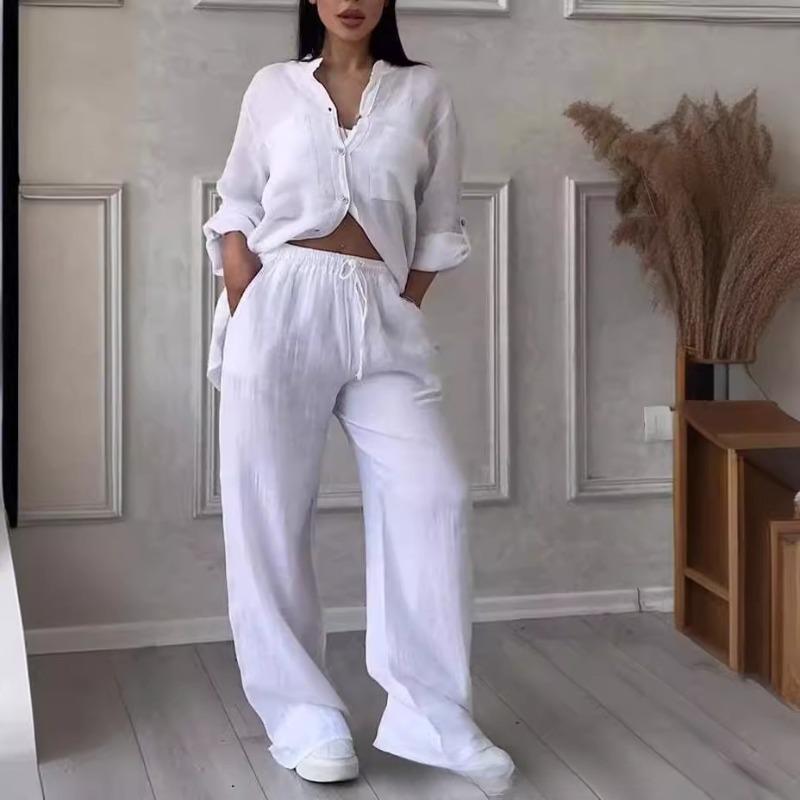 YYFS Pantaloni da donna a maniche lunghe con stampa tinta unita primavera autunno moda casual