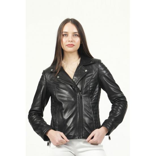 Damenjacke Yb-2164 Damenjacke aus echtem Leder mit Reißverschluss