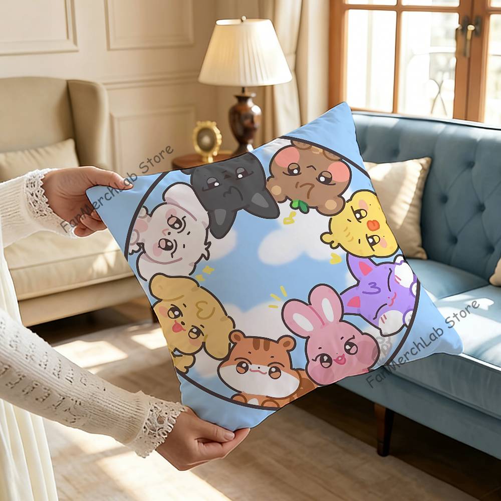Cute AANITEEZ Anime Pillow Case Antidustmite Pillowcase Invisible Zipper Silky Short Plush Sofa Cushion Cover