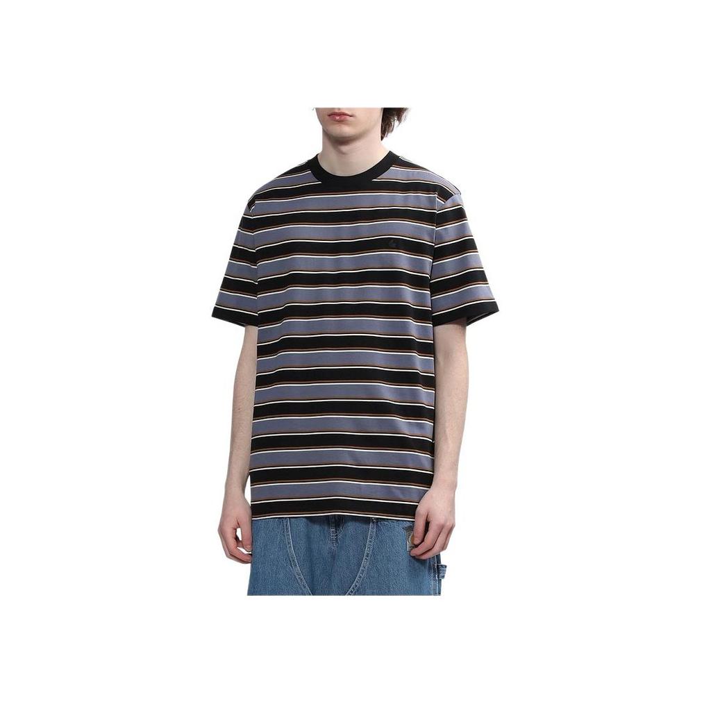 Carhartt WIP SS23 Striped Logo Embroidered Crew Neck Short Sleeve T-Shirt Men Tops CHXTES231386K-BLX