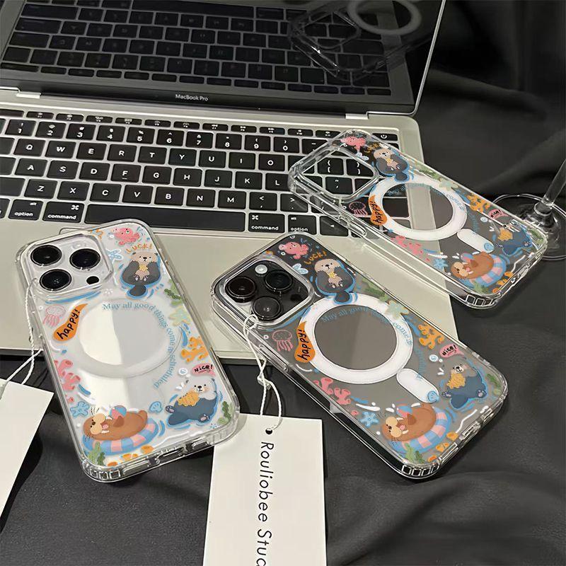 Magnetic Phone Case For iPhone 17 17E 16 16E 15 14 13 12 11 Pro Max Plus Air Clear Cute Cartoon Soft TPU Shockproof Cover