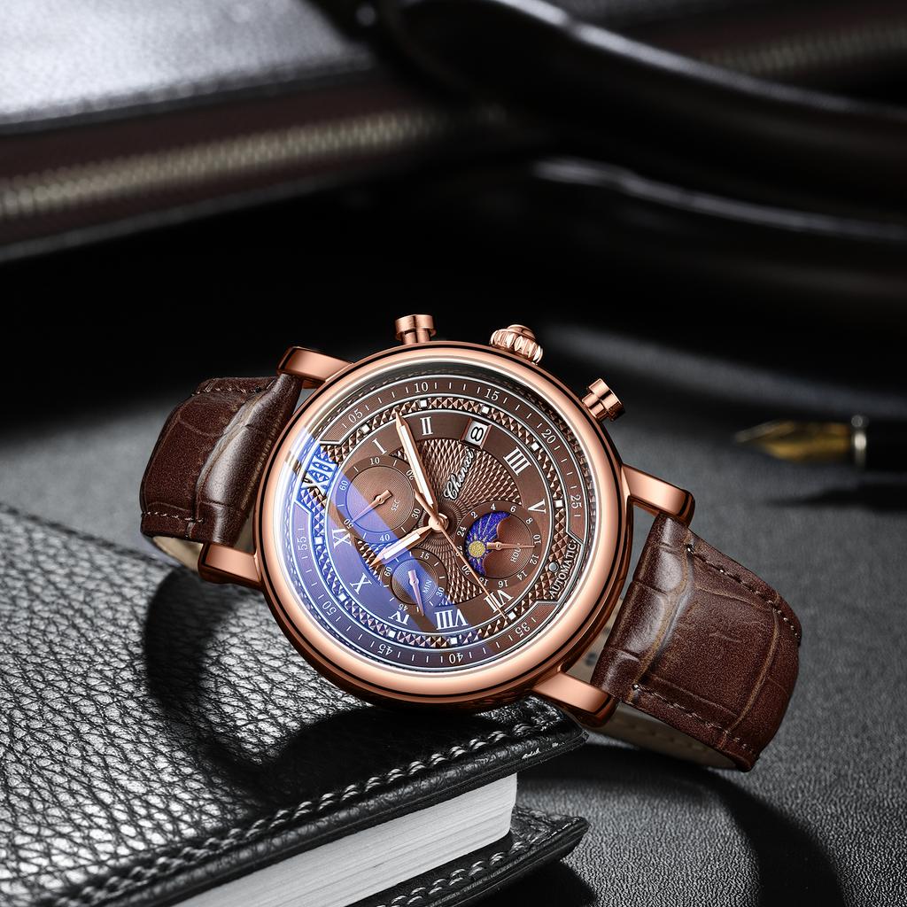 CHENXI 976 Men Quartz Watch luxury Brand Moon Phase Date Multifunctional Chronograph Leather Strap Wristwatch Business Gift