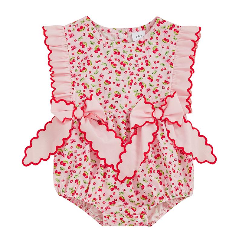 

Cute Baby Clothing Summer New Infant Toddler Girls Clothes Casual Sleeveless Round Neck Cherry Print Romper Jumpsuits 0-3M