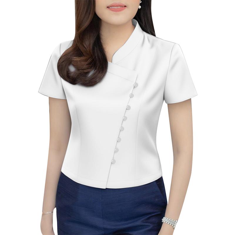 

ZANZEA Женская повседневная блузка с круглым вырезом, однотонная, летняя, с коротким рукавом XL белый