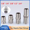 1pcs 1/8" 1/4" 3/8" 1/2" 3/4" 1" Hex Nipple Union Stainless Double Male Thread Connecter Anti High Voltage