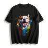 Vibrant Splash Art Pitbull Print Casual Short Sleeve T-Shirt Pure Cotton T-shirt