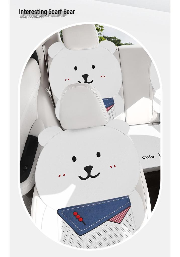 Bear Cartoon Scarf Car Seat Cushion for Women - Fits Volkswagen Magotan, Passat, Sagitar, Lavida - All Seasons