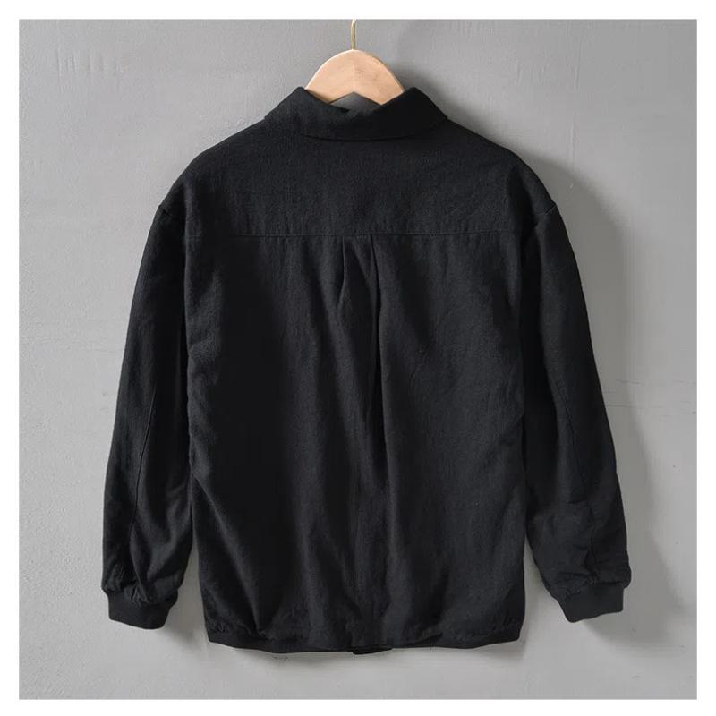 Herbst- und Winterwarmer Herrenmantel Täglich Lässige Fleecejacken für Herren Umlegekragen Baumwolle Leinen Knopf Verdicken Lockerer Mantel