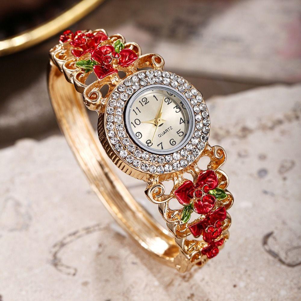 Quartz Movement Rhinestone Dress Watch Round Dial Quartz Bracelet Wristwatch Casual Occasion