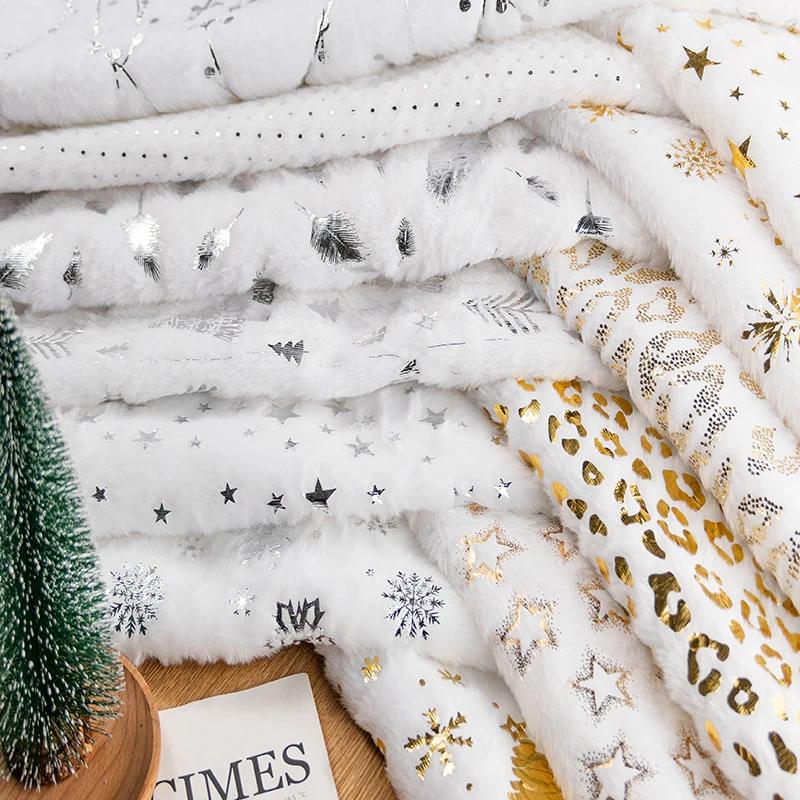 160X50Cm Pv Velvet Gilded Snowflake Velvet Fabric for Christmas Decoration Pillow Cover Women's Hoodie Handmade Diy Sewing Cloth