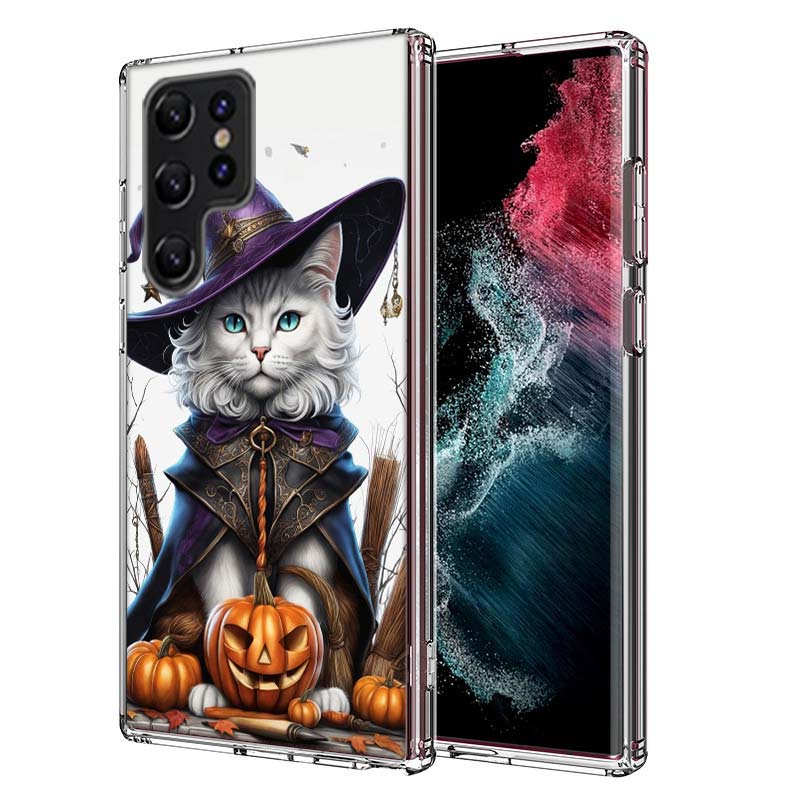 

Halloween Magic Cat Capa Phone Case For Samsung S26 Ultra S25 Edge Galaxy S23 S21 S20 S24 FE S22 S10 Plus Cover Clear TPU Shell Samsung S23 Ultra