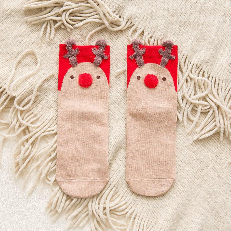 Korean Style Women's Christmas Mid-Calf Red Cotton Socks - Autumn/Winter