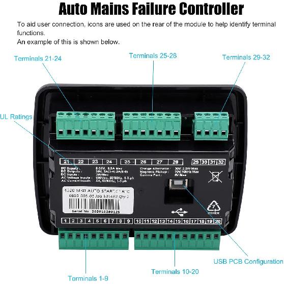 DSE4520 Auto Mains Failure Control Module Automatically Switch Self‑Starting LCD Generator Controller Kit Generator Controller DSE4520 Auto
