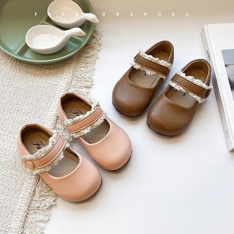 Baby Girls Mary Janes for Party Wedding Soft Toddlers Kids Leather Shoes with Lace Princess Sweet Children Flats 2025 Spring New