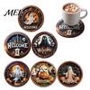 Artistic Wooden Coaster Set 6Pcs/Set Halloween Coasters, Retro Pumpkin Ghost Drink Decorative Coffee Bar Accessories Round Heat Insulation Pads