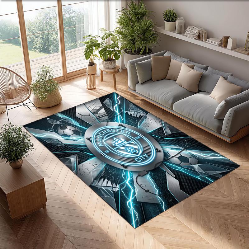 Manchester City Printed Flannel Area Rug Non Slip Soft Polyester Floor Carpet Indoor Decor Mat for Bedroom Living Room Sofa